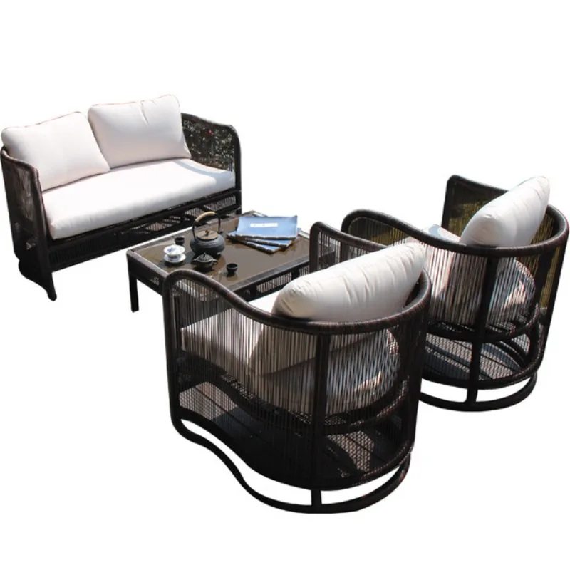 

Outdoor rattan sofa combination courtyard terrace garden rattan chair open-air hotel B & B waterproof and sunscreen outdoor sofa