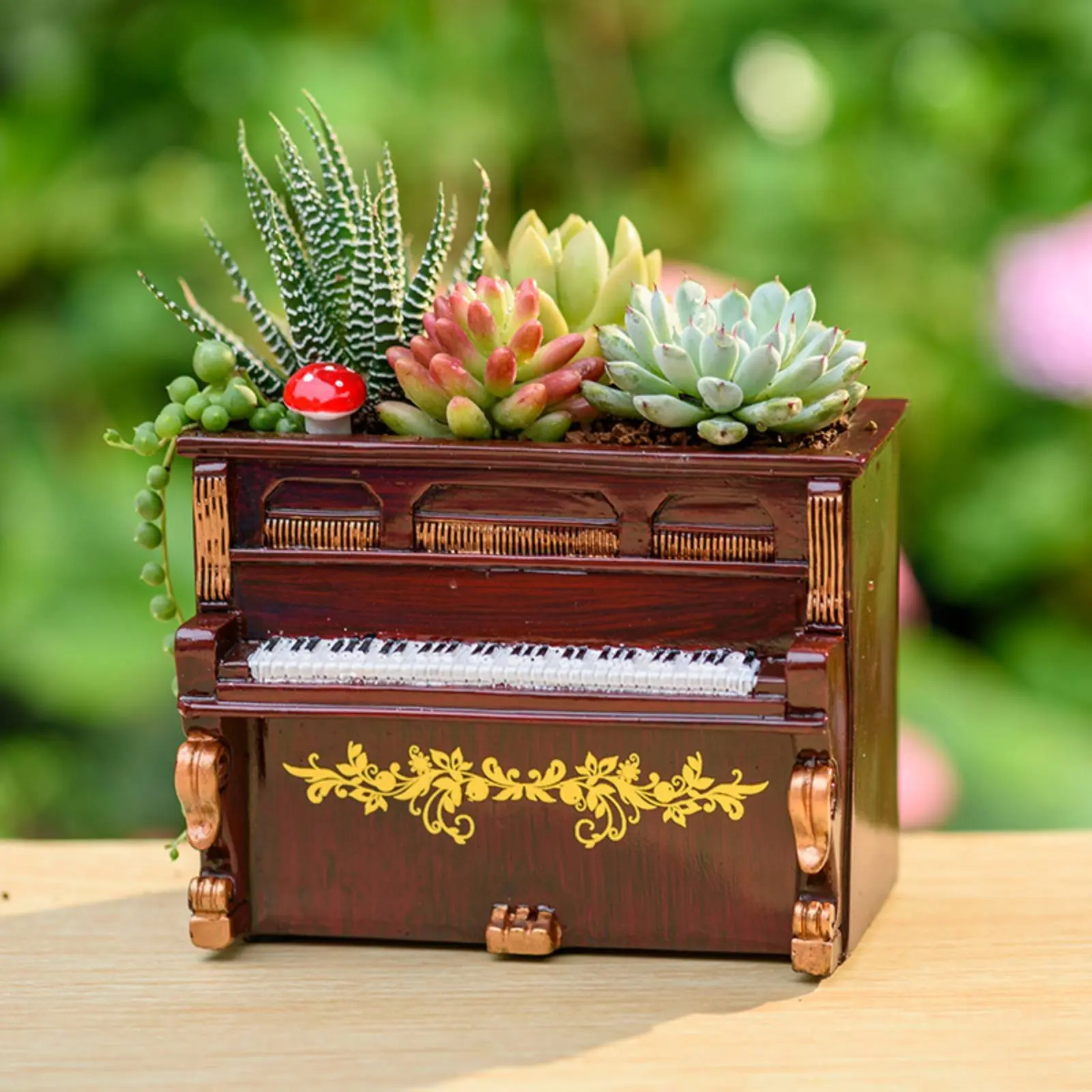 Piano Planter Retro Design Piano Flower Pot Resin Planter Decorative Design Home Decor Item Indoor Outdoor for Terrace, Park
