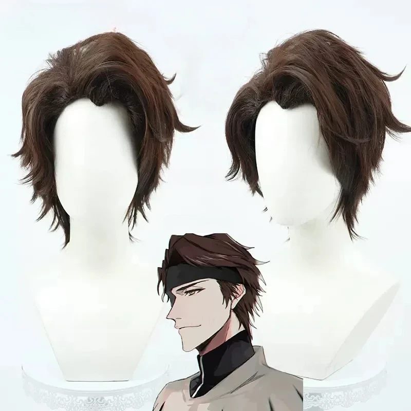 

New High Quality Aizen Sousuke Cosplay Wig Anime Bleach Short Brown Heat Resistant Hair Halloween Party Role Play Wigs + Wig Cap