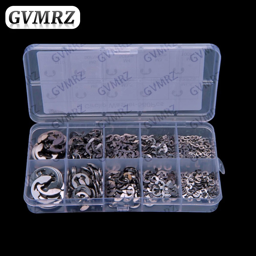 10Values ​​580PCS 304 Open-Type E-ring, E-buckle, M1.5-M10 Washer, Snap Ring, Black  Stainless Steel M1.5 M8 M5 M6 M10