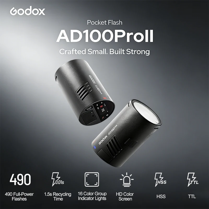 

AD100 Pro II 100Ws 2.4G TTL Photography Flash 1/8000 HSS Pocket Flash with 2600mAh Lithium Battery
