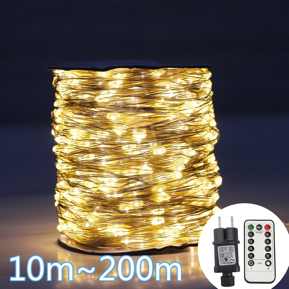 10M-200M LED String Fairy Lights Silver Wire Fairy Lights Christmas Garland For Outdoor Home New Year Tree Wedding Party Decor