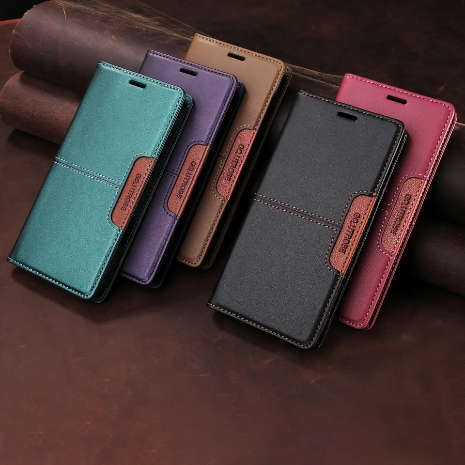 Funda Magnética de Cuero para iPhone 16 15 14 13 12 11 17 Pro Max 17Air 16 15 Plus 16e SE2 SE3 Billetera de Negocios con Ranura para Tarjetas 6