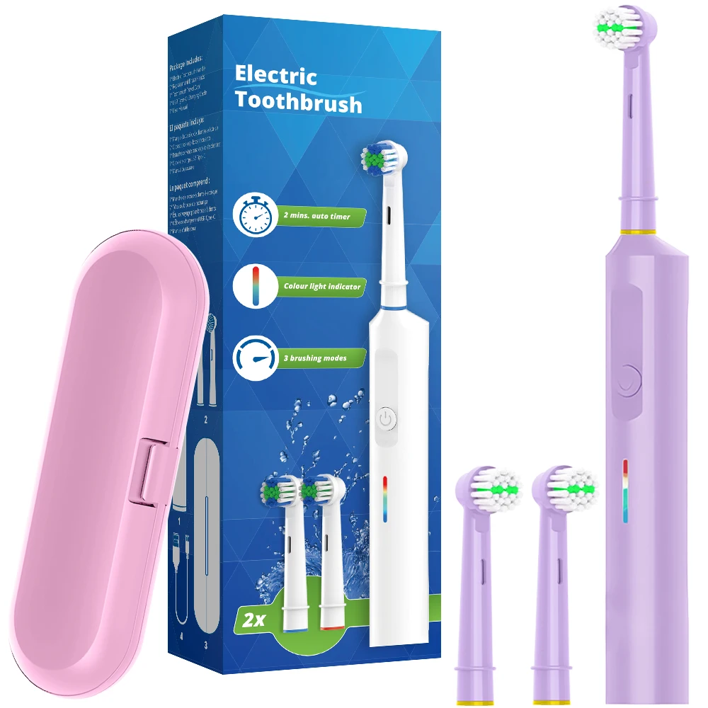 Spazzolino elettrico ricaricabile con 3 modalità, custodia da viaggio e timer intelligente, compatibile con testine Oral B Pro Series