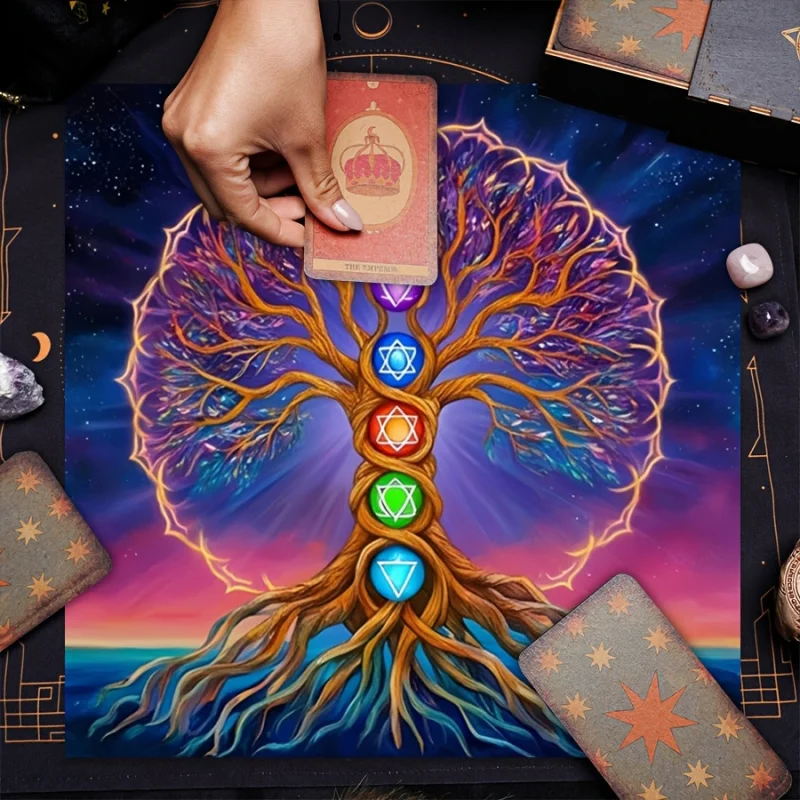 Chakra Tree of Life Tarot Card Tablecloth Magic Altar Cloth Seven Chakras Divination Ceremony Table Mat