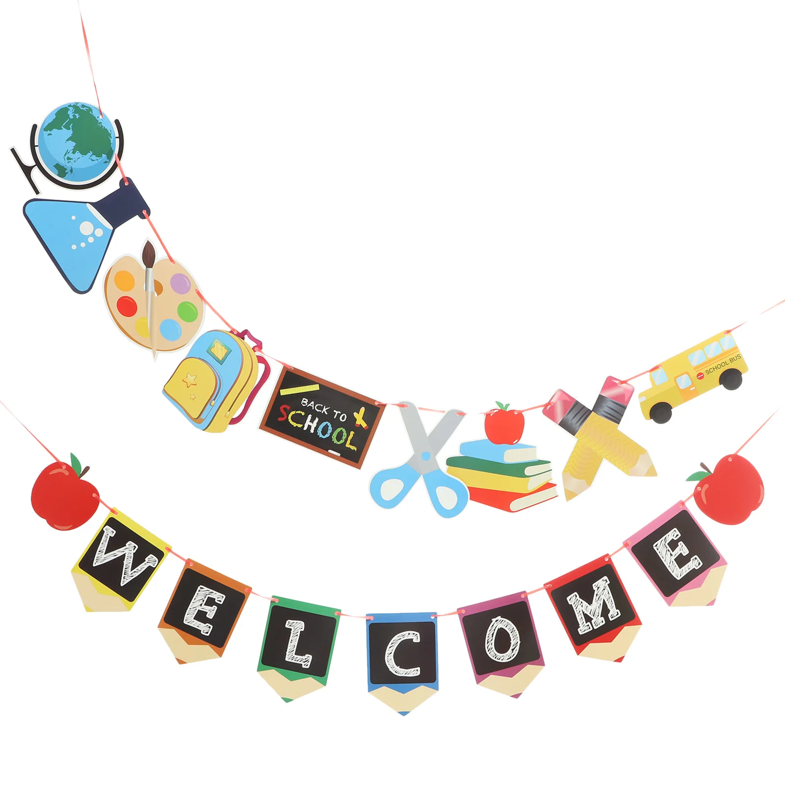 1 Set Of Welcome Banners Back-To-School Party Flags Paper Hanging Decor For Classroom Wall Window Door School Reunion Event