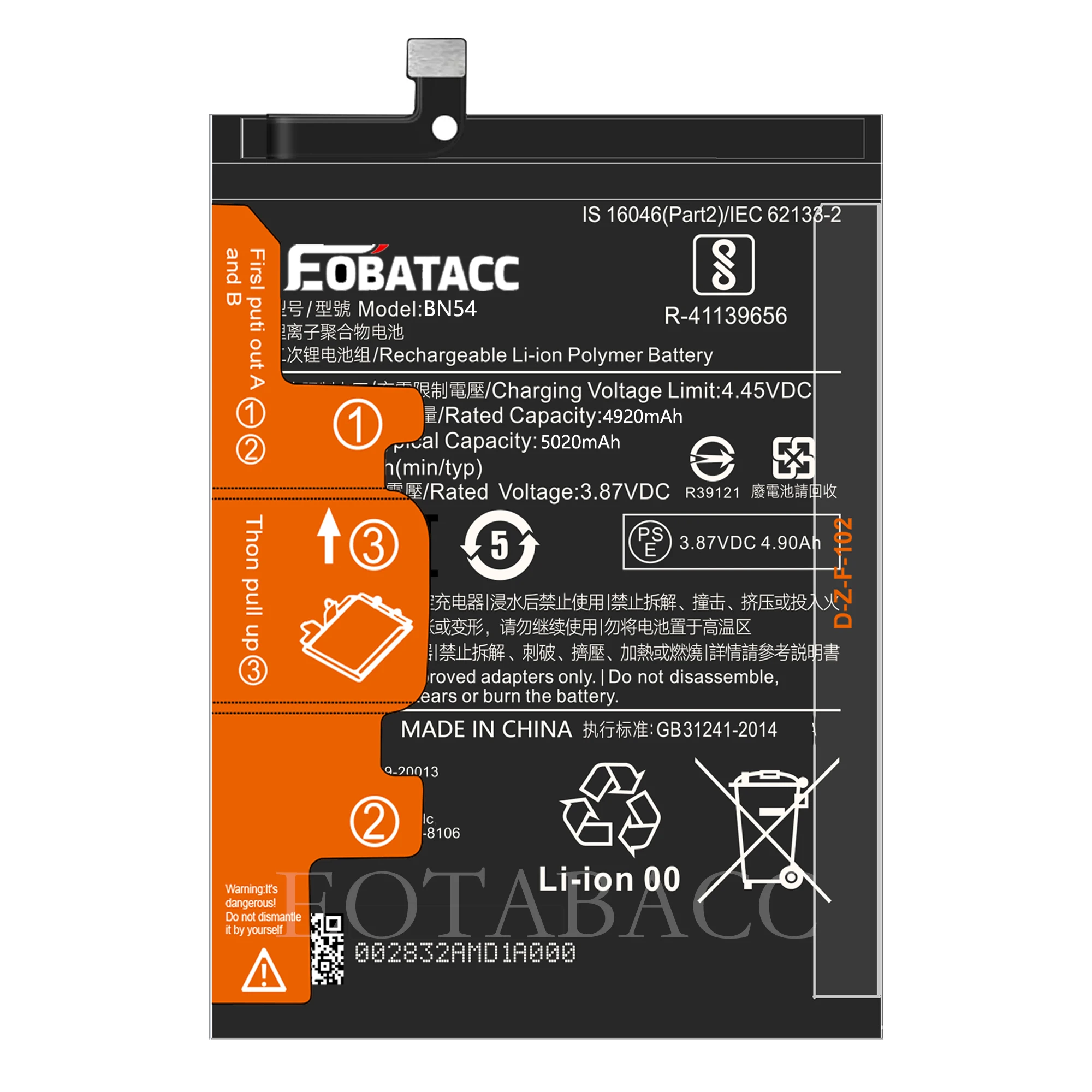 EOTABACC 100% high capacity Battery BN54 For Xiaomi Redmi Note 9 5G / Redmi 9 / Redmi 10X 4G Version Mobile Phone Battery+Tools