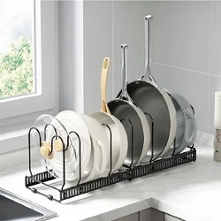 Pot and Pan Organizer Rack for Cabinet,Expandable Pot Lid Organizer Holder with 7 Adjustable Dividers