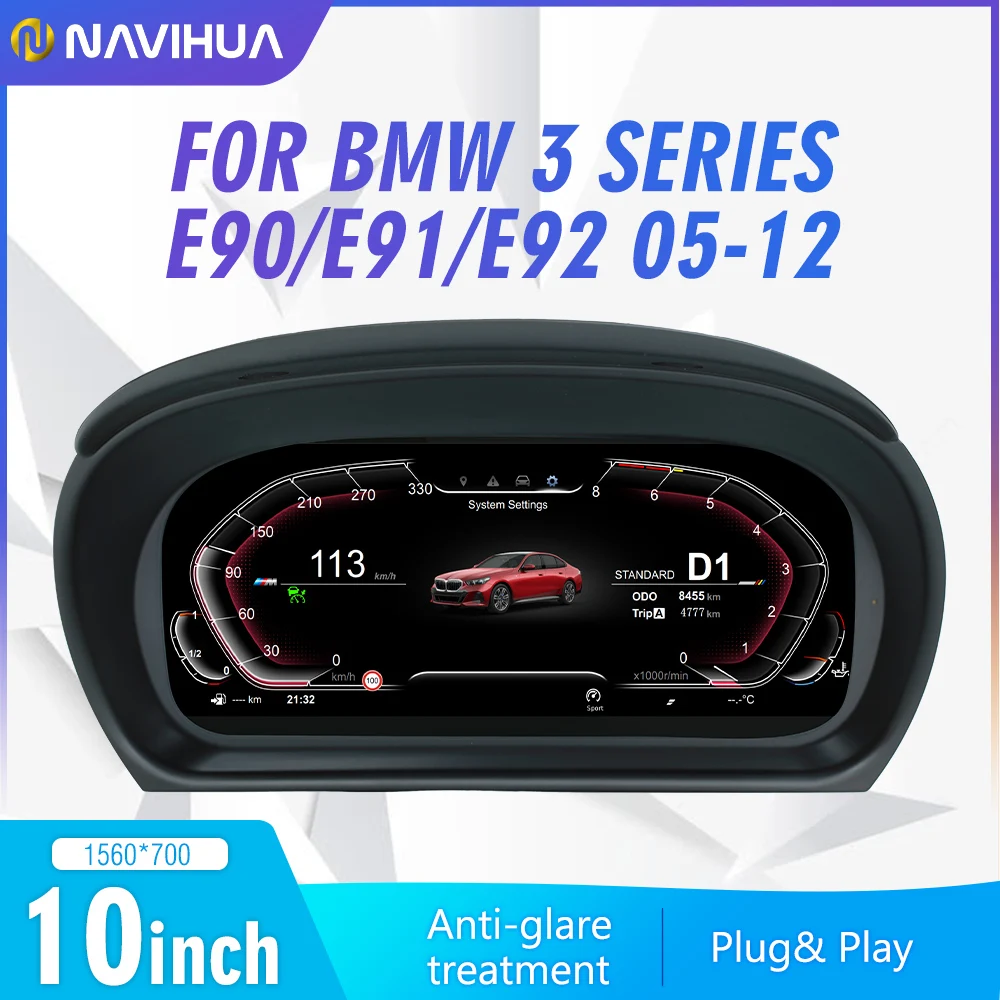 Navihua New Design 10inch Car Digital Cluster Linux System Auto Speedometer LCD Dashboard For 3 Series E90 E91 E92 2005-2012