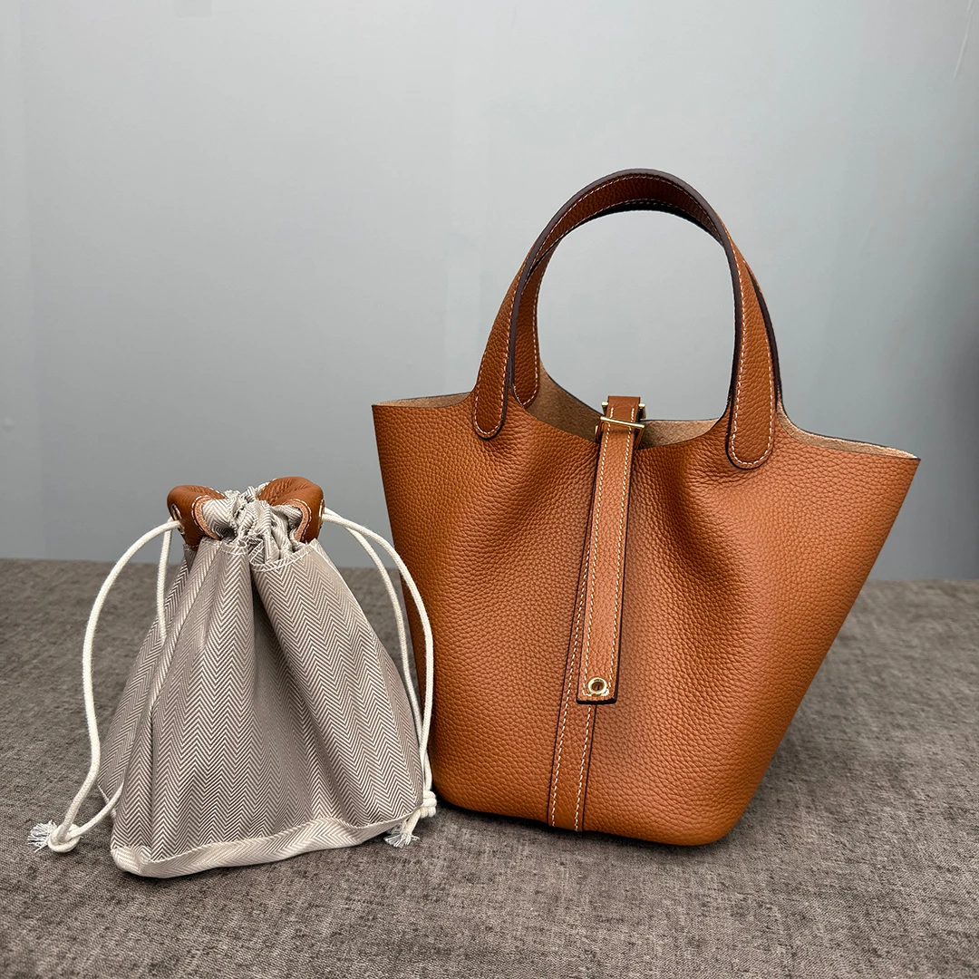 Damen Tasche Echtes Leder Oberer Griff Tragetasche Große Kapazität 3 Größen Hand Schulter Designerstil Eimerform Strukturiert Minimalistisch Tägliche Verwendung Büro Einkauf Eimerform Strukturiert Minimalistisch – Detail 7