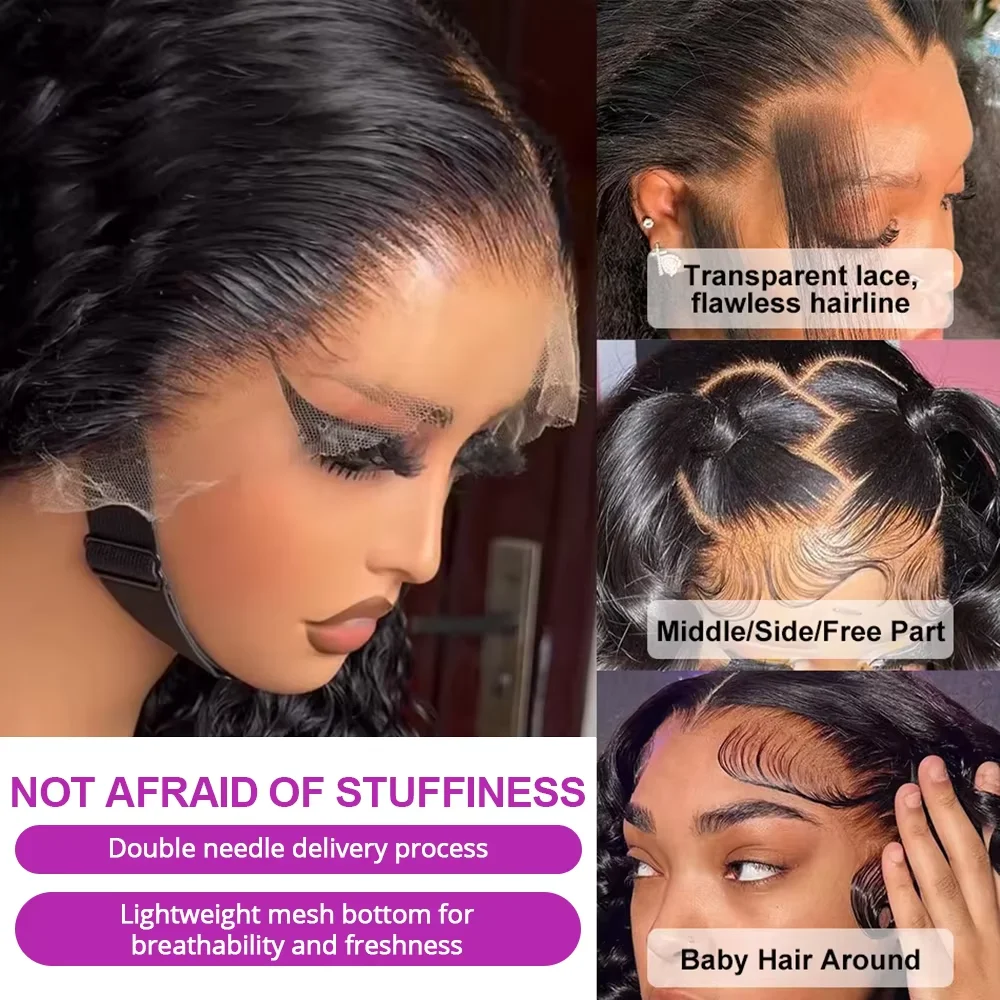 40인치 바디 웨이브 13x6 HD 레이스 프론탈 가발 브라질리언 220 밀도 13x4 레이스 프론트 블랙 인모 가발 여성용 ﻿