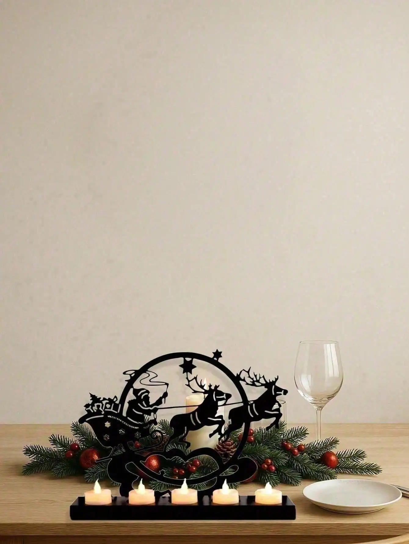 Smeedijzeren Kerstman Slee Wanddecoratie Kerst Metalen Silhouet - Vakantie Woondecoratie voor Woonkamer
