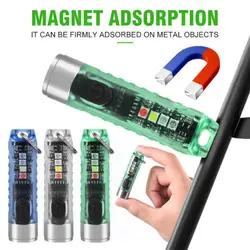 Mini Flashlight Type-C LED Charging Flashlight Mini Keychain Flashlight Waterproof Portable Magnetic Self Defense Camping Torch
