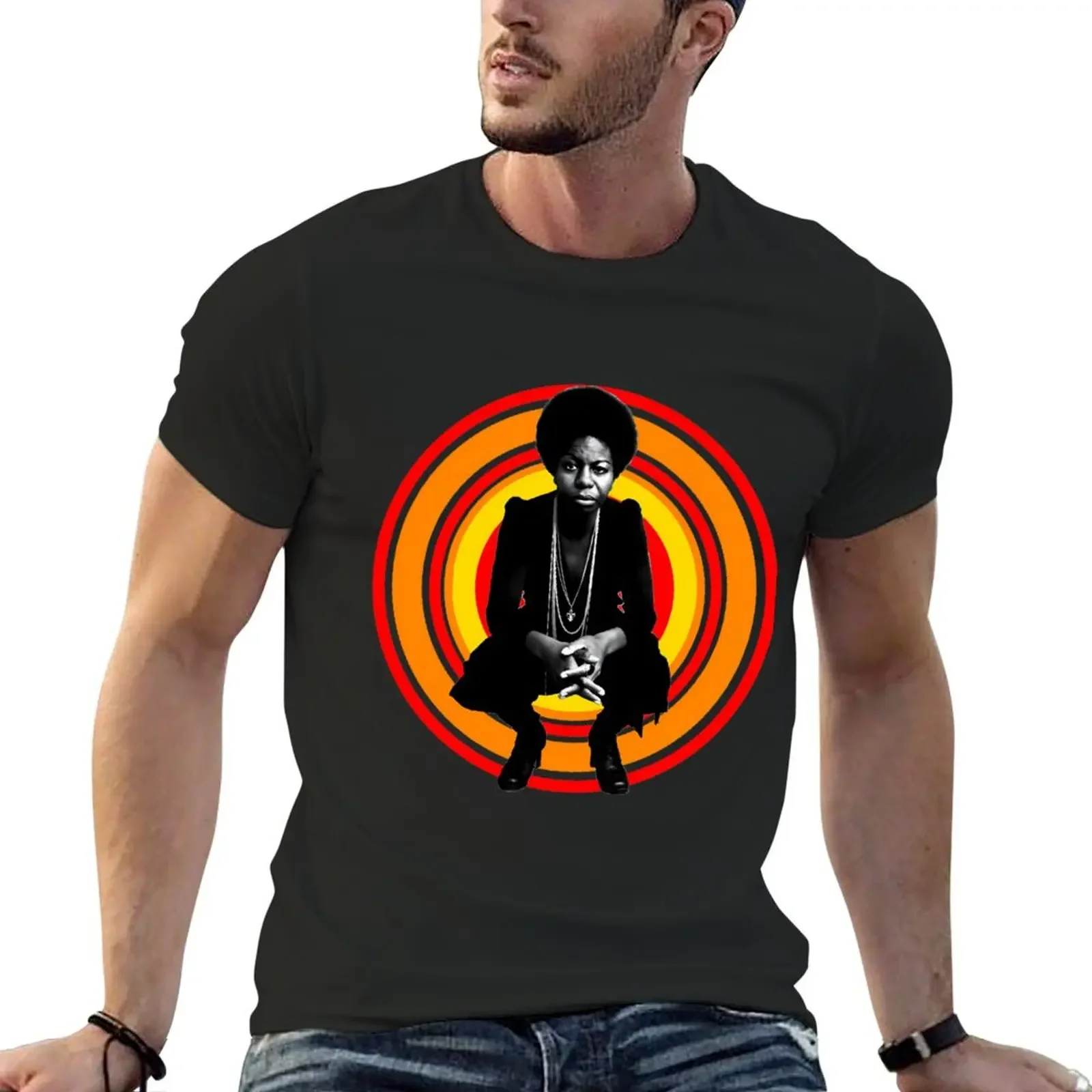 Camiseta Retro Nina Simone con estampado animal para niños, ropa estética, camisetas negras lisas para hombres