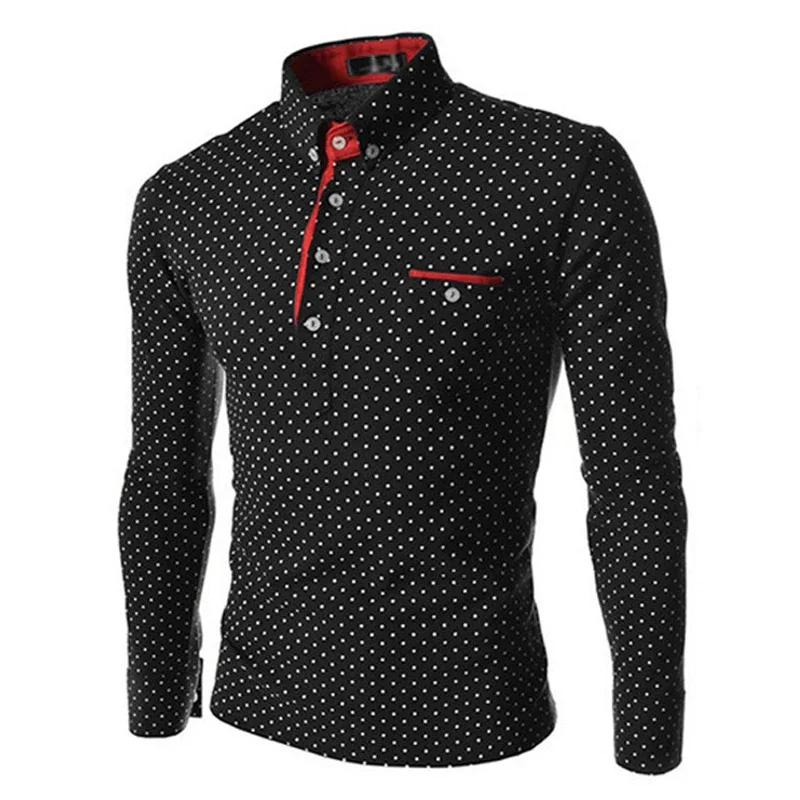 New Style Men's Fashion Polka Point Men's Leisure and Self-cultivation Long Sleeve POLO Shirt