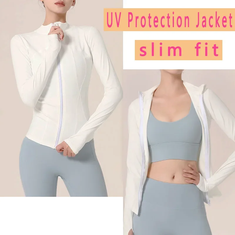 PofyBofy UV Protection Jacket Slim Fit Full Zipper Thumb Hole ผู้หญิงแขนยาวฟิตเนสโยคะการฝึกอบรม Sportwear Tops