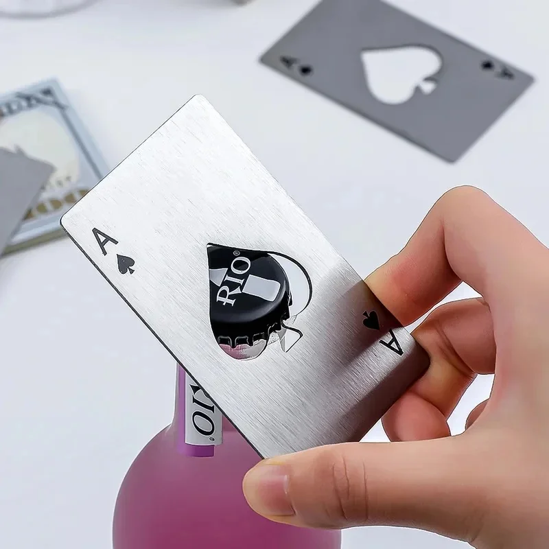 1-4pcs Personalized Credit Card Bottle Opener, Creative Poker Stainless Steel Beer Bottle Opener, Kitchen Bar Tools