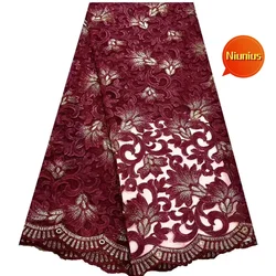 Wholesale 5yards Latest Delicate Embroidered Austria Lace Very Soft Tulle Fabric For Party Evening Dress NN_2678