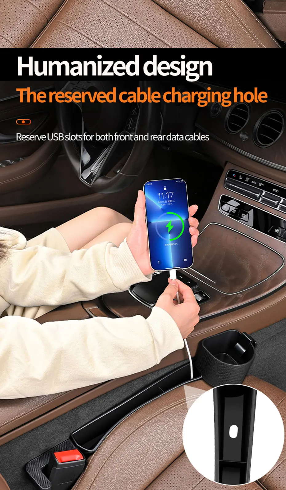 SEAMETAL 2-in-1 Auto-Sitzlücken-Aufbewahrungsbox Getränkehalter Multifunktionaler Seitensitz-Lückenfüller Organizer Getränkehalter Aufbewahrungstasche – Detail 8
