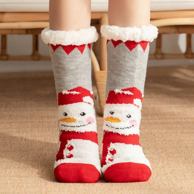 

Women's Christmas Fuzzy Long Socks Winter Thermal Soft Knitted Non-Slip Floor Socks Indoor plus Fleece Warm Home Wear