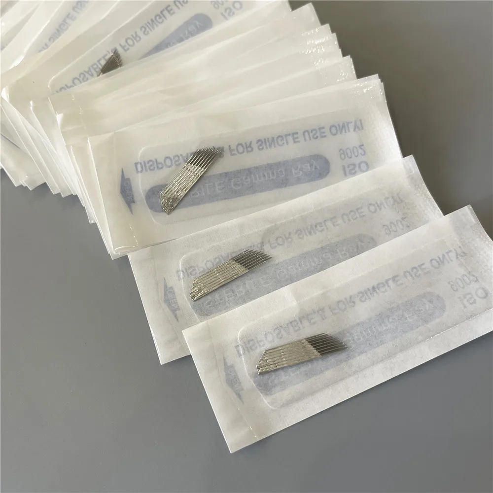 100pcs Microblading Needles 1/2/3 Rrows 14/15/17/16 Pins Blades Tattoo Needles For Permanent Microblading Embroidery Pen