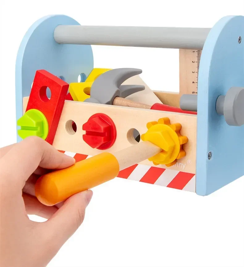 High Quality Wooden Toolbox Toy Set service kit screwdriver hammer saw Play house Puzzle Interactive Toys baby birthday gift