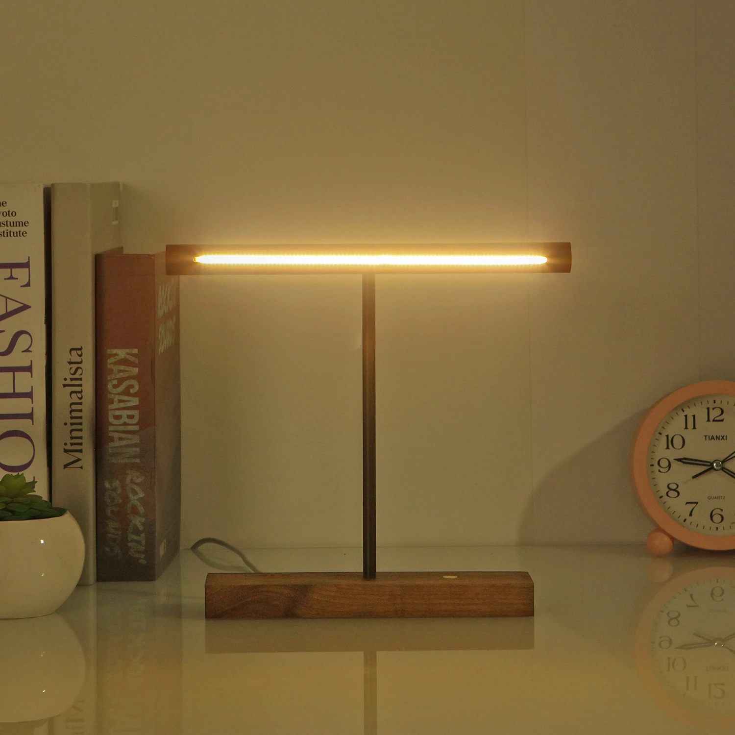 Walnut Wireless LED Table Lamp Touch Control Desk Lamp with 3-Level Brightness Retro Night Light Minimalist Bedside Lamp