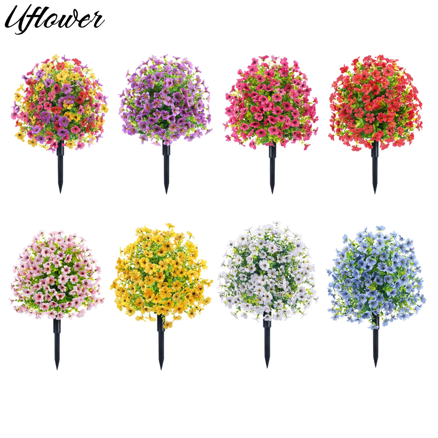 

Uflower Outdoor Fake Plants with Stake Artificial Violet Flower Greenery Plants Flower UV-Resistant Home Decor Front Door Garden