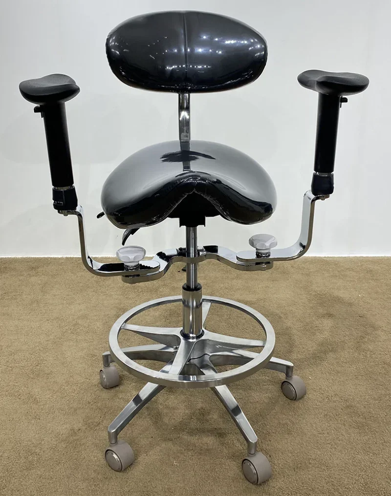 Dental Equipment Ergonomic saddle chair with adjustable double armrest leg rest mute wheel back for hospital and clinic