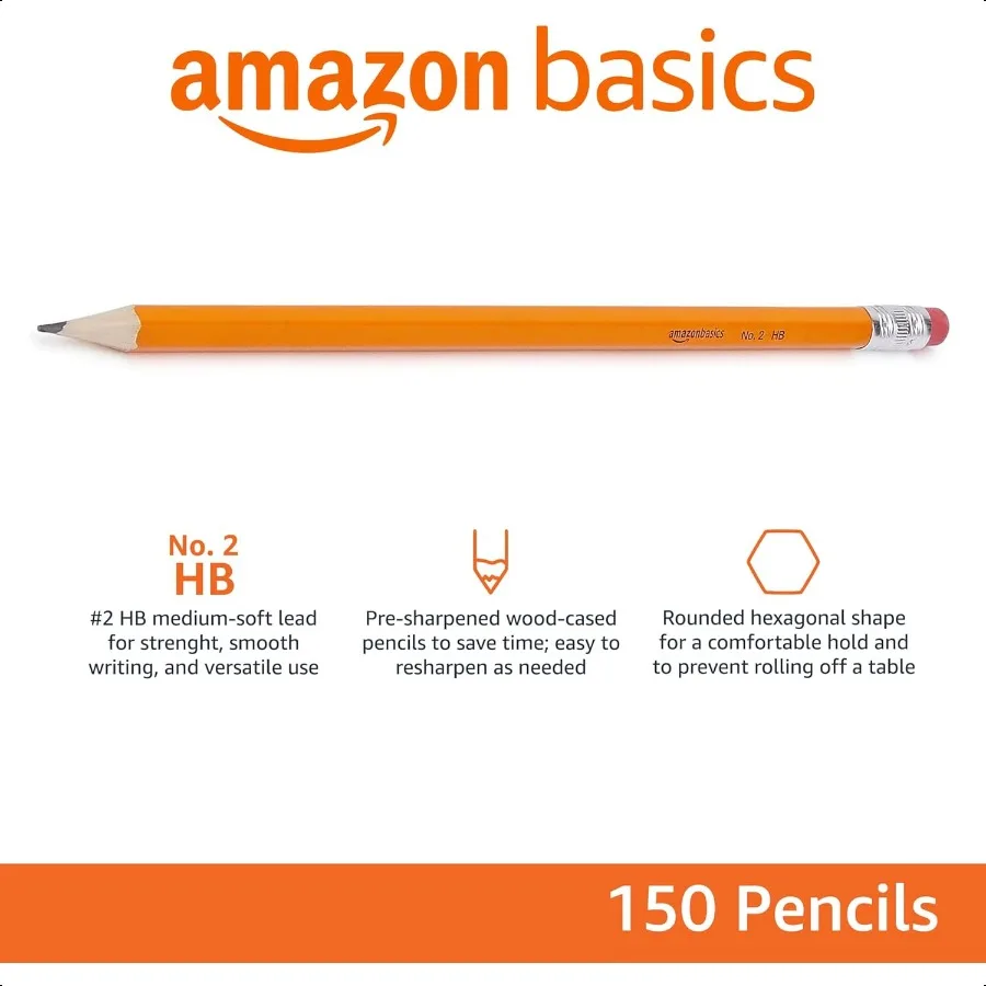 قلم رصاص خشبي مكون من قلم رصاص HB مشحذ مسبقًا، 150 قطعة باللون الأصفر