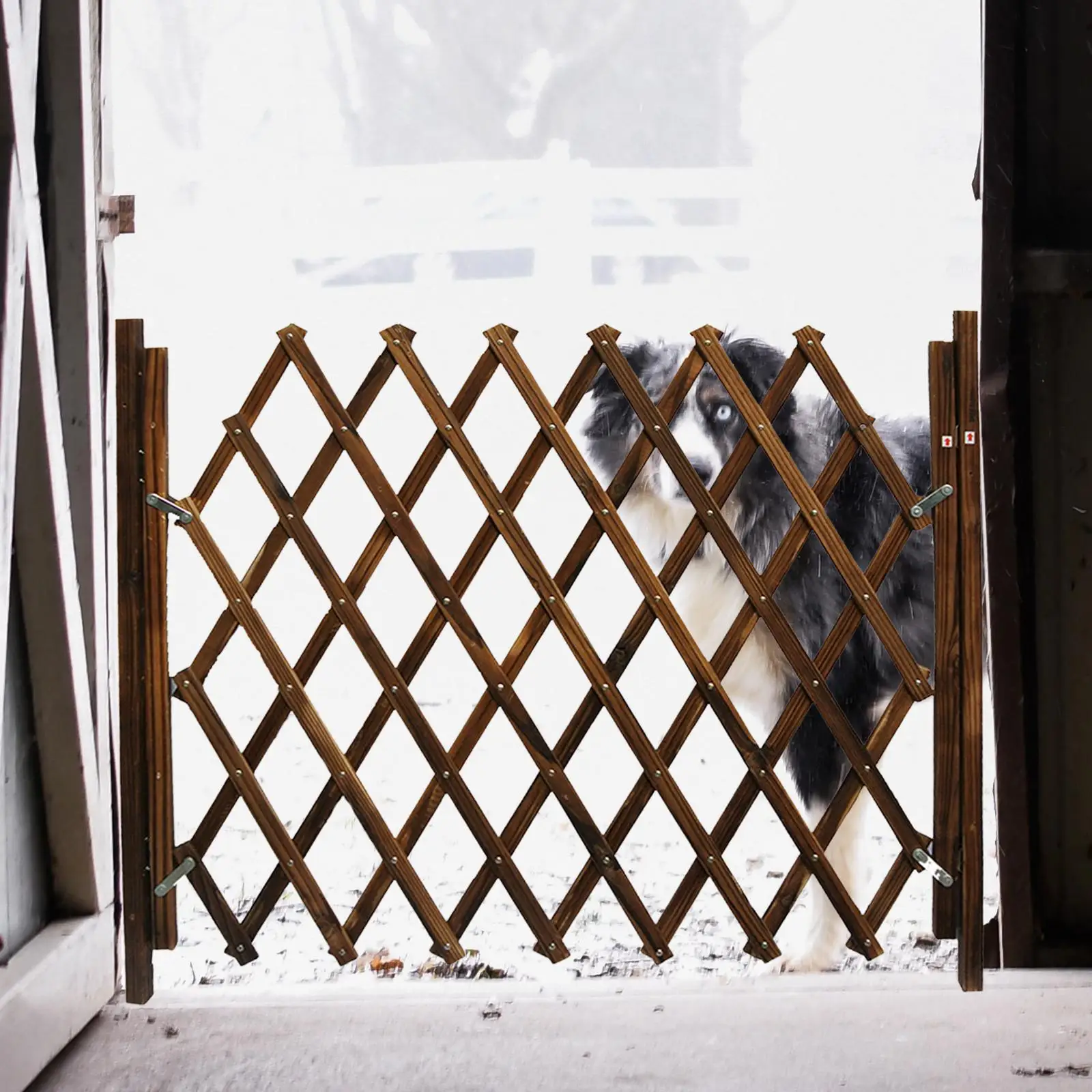 Wooden Expandable Accordion Dog Gate Sliding Door Freestanding Adjustable