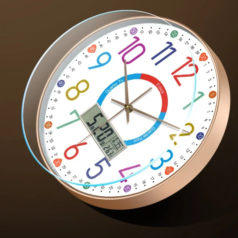 Cute Digital Wall Clock Living Room Modern Children Round Early Education Wall Watch Bedroom Horloge Murale Home Decoration