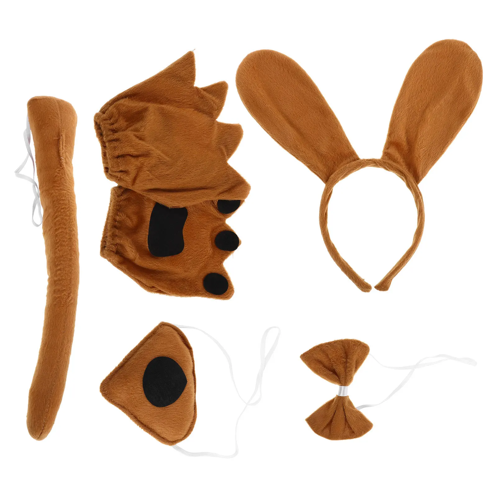 1세트 어린이 강아지 코스튬 세트 머리띠 꼬리 나비넥타이 코 장갑 애완동물 코스프레 의상 할로윈 파티 장식 소품