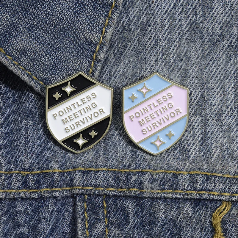 Pointless Meeting Survivor Enamel Pins Custom Shield Brooches Lapel Badges Jewelry Gift for Kids Friends