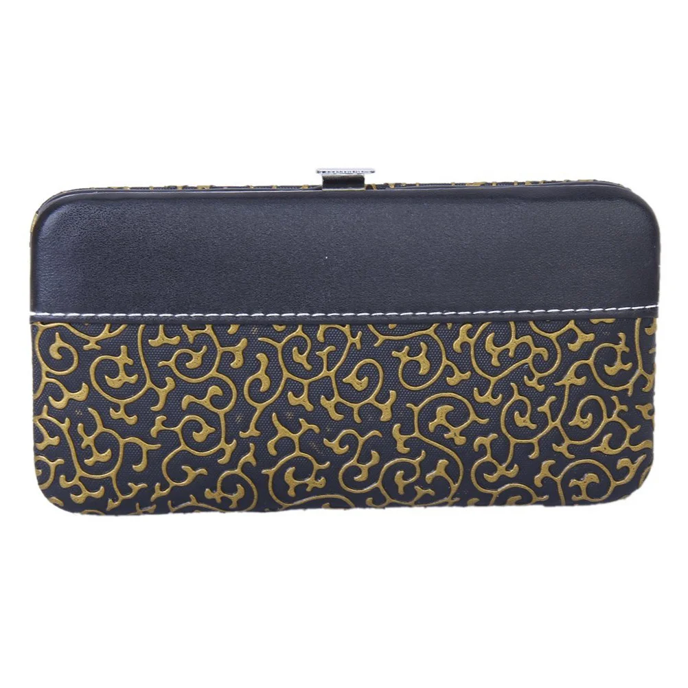 12개입 실버 스테인리스 스틸 매니큐어 페디큐어 세트 네일 케어 그루밍 키트 식물 프린트 파우치 여행용 전문가용