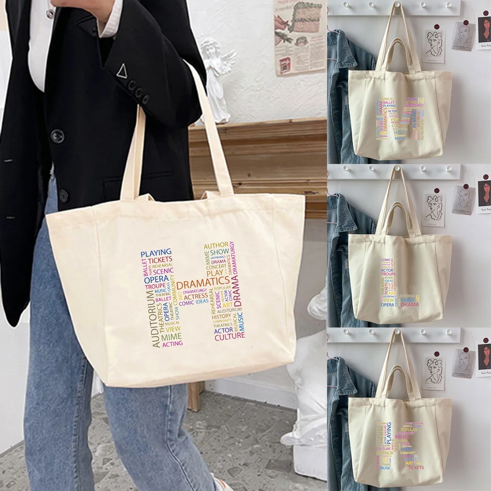 

Women's Shopping Organizer Bags Canvas Harajuku Text Letter Name Printed Shoulder Bags Reusable Casual Girls Handbag Tote Bags