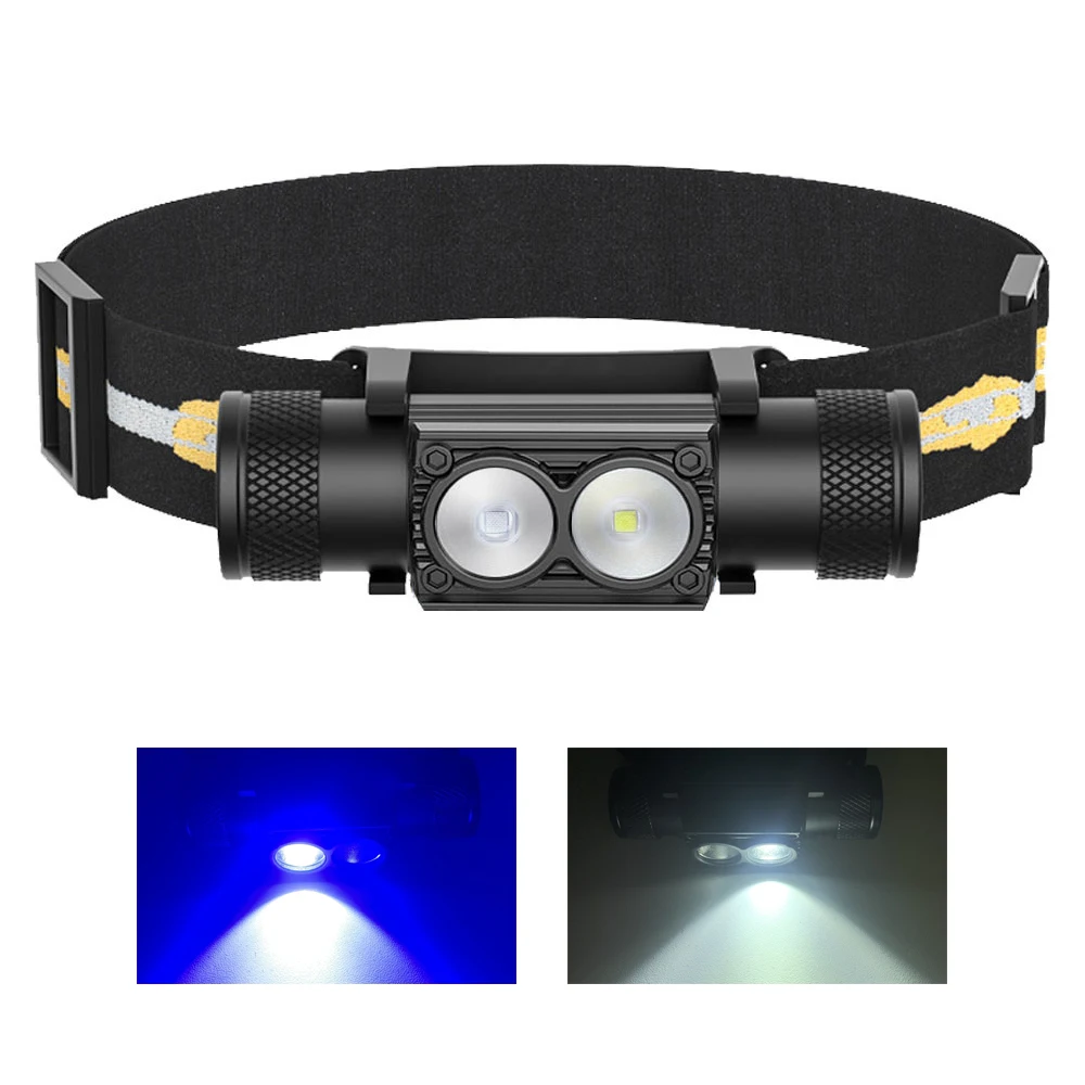 White Blue LED Headlamp Mini Flash night light fishing High Power Headlight 18650 Type C USB Head Torch catch fish Flashlight