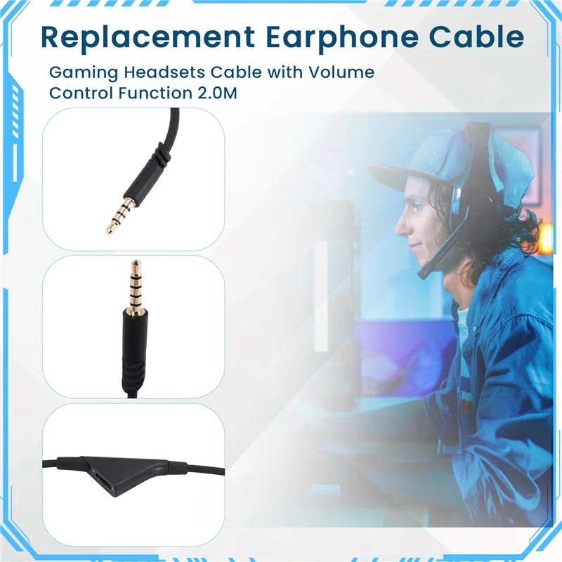 Kabel Pengganti ABVO untuk Headset Astro A10 A40/A40TR, Kabel Headset Gaming dengan Fungsi Kontrol Volume 2.0M