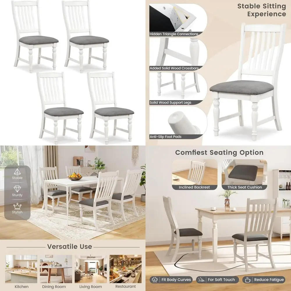 

Wood Dining Chairs Set o 4, armhouse Kitchen Chairs with Solid Wood e, Max Load 355 Lbs, ArmlUpholstered Dining Side Chairs with