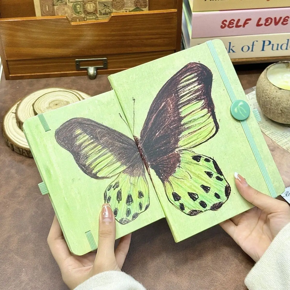 

A5 Mint Green Butterfly 80Sheets Blank Inner Page School Notebook Student Memoirs Excerpt Diary School Specific Notebook