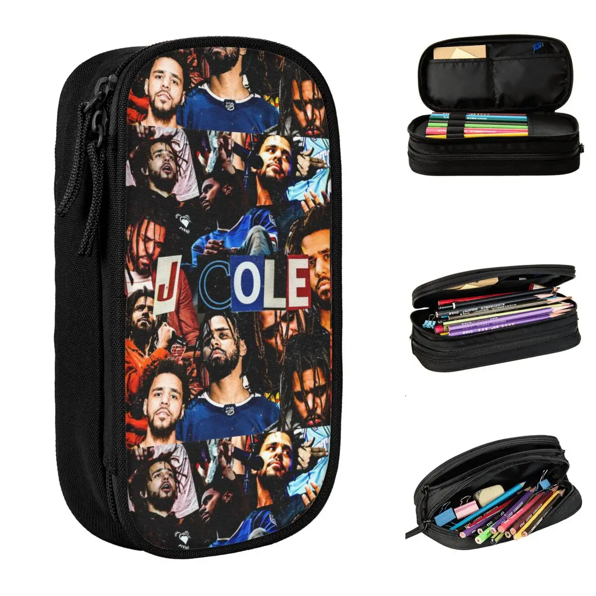 J Cole-Big Capacity Pencil Case para Meninos e Meninas, Rock Rapper, Pen Box, Saco de Estudantes, Papelaria Escolar, Presentes