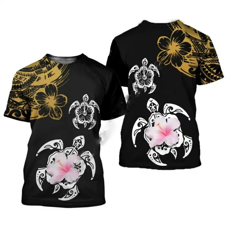 2024 3D Printed Turtle Harajuku Hibiscus T Shirt Men Women Couple Casual T-shirt Summer Fashion Short Sleeved Street Clothes