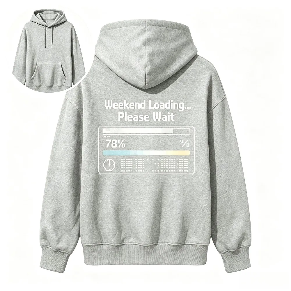 2026 Autumn Winter Pullover Hoodie Weekend Loading Pixel Progress Bar Graphic Back Print Unisex Daily Casual Hooded Sweatshirt