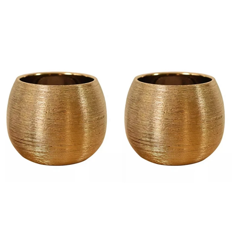 2X Ceramic Plant Pot Planter Unique Gold-Plated Creative Flower Pot Succulent Flowerpot Flower Vase Plant Pot