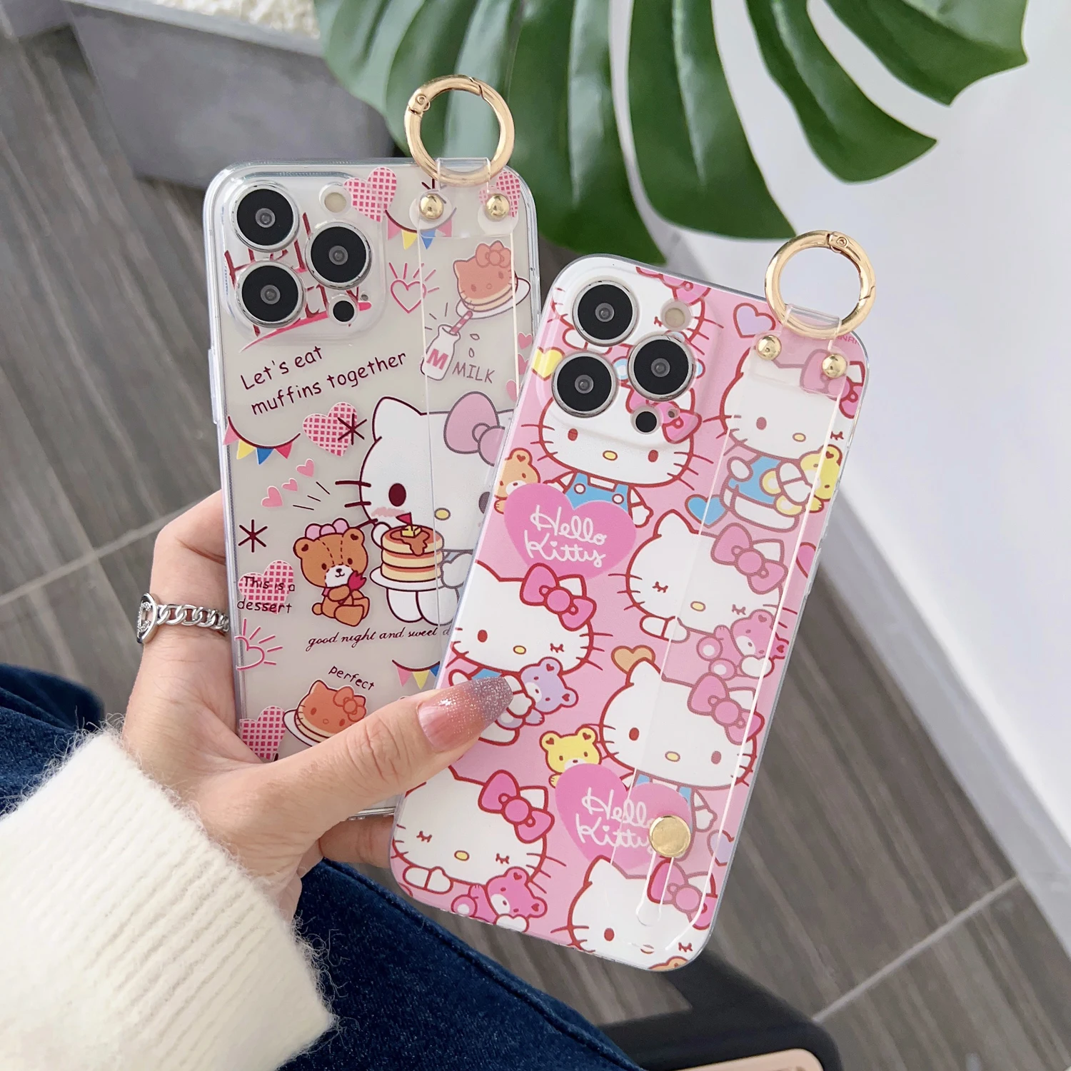 For Samsung Galaxy A13 A33 A53 A73 A04s A24 A34 A54 A14 A12 A52 A32 A42 A02s A22 A03s Bear Kitty Case Wrist Strap
