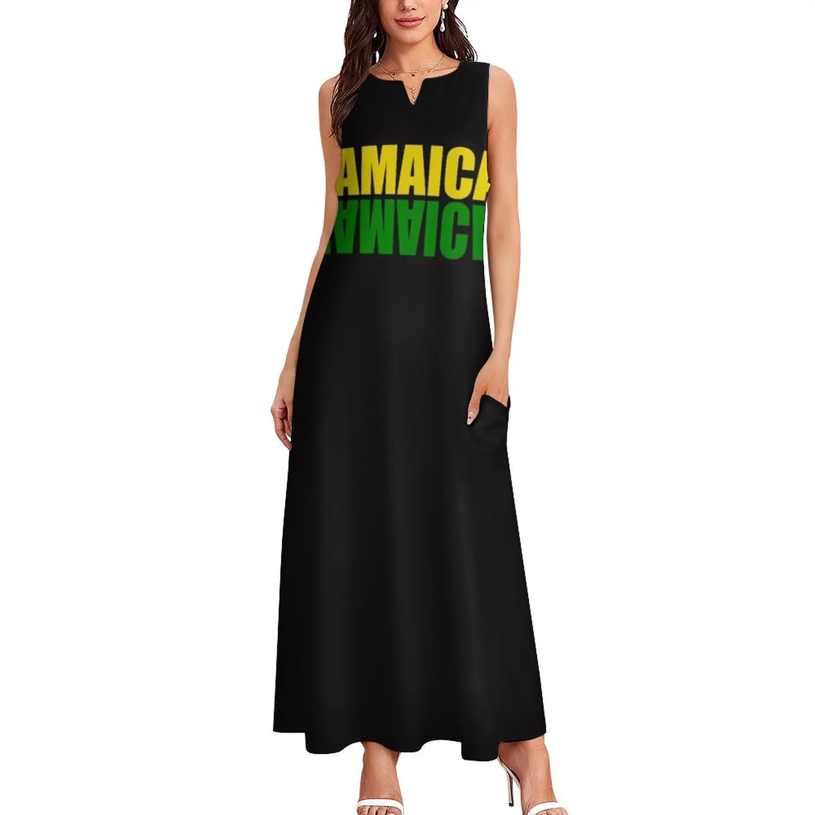 Jamaica mirrored in the colors of the Jamaican flag black green and gold Long Dress clothes for woman Dress