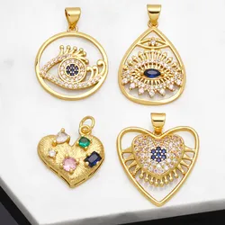 OCESRIO CZ Blue Eye Copper Necklace Pendant Gold Plated Heart Pendant Jewelry Making Component DIY Handmade ojo turco pdta865