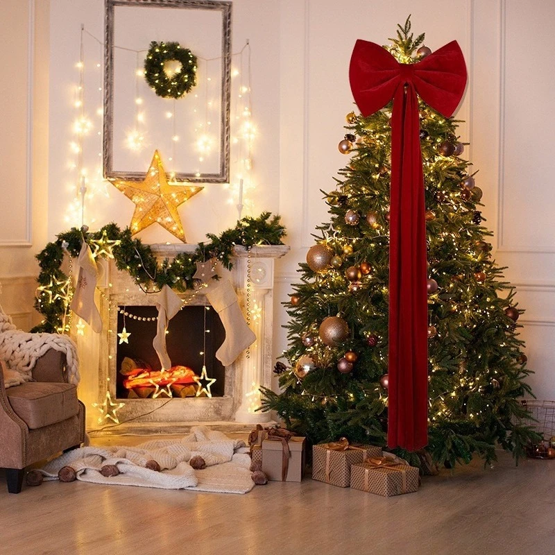 Weihnachtliche Große Samtschleife für Christbaumschmuck, Neujahrs-Dekoration, Wandbehang, Partydekoration, Schaufenster-Dekoration – Detail 1