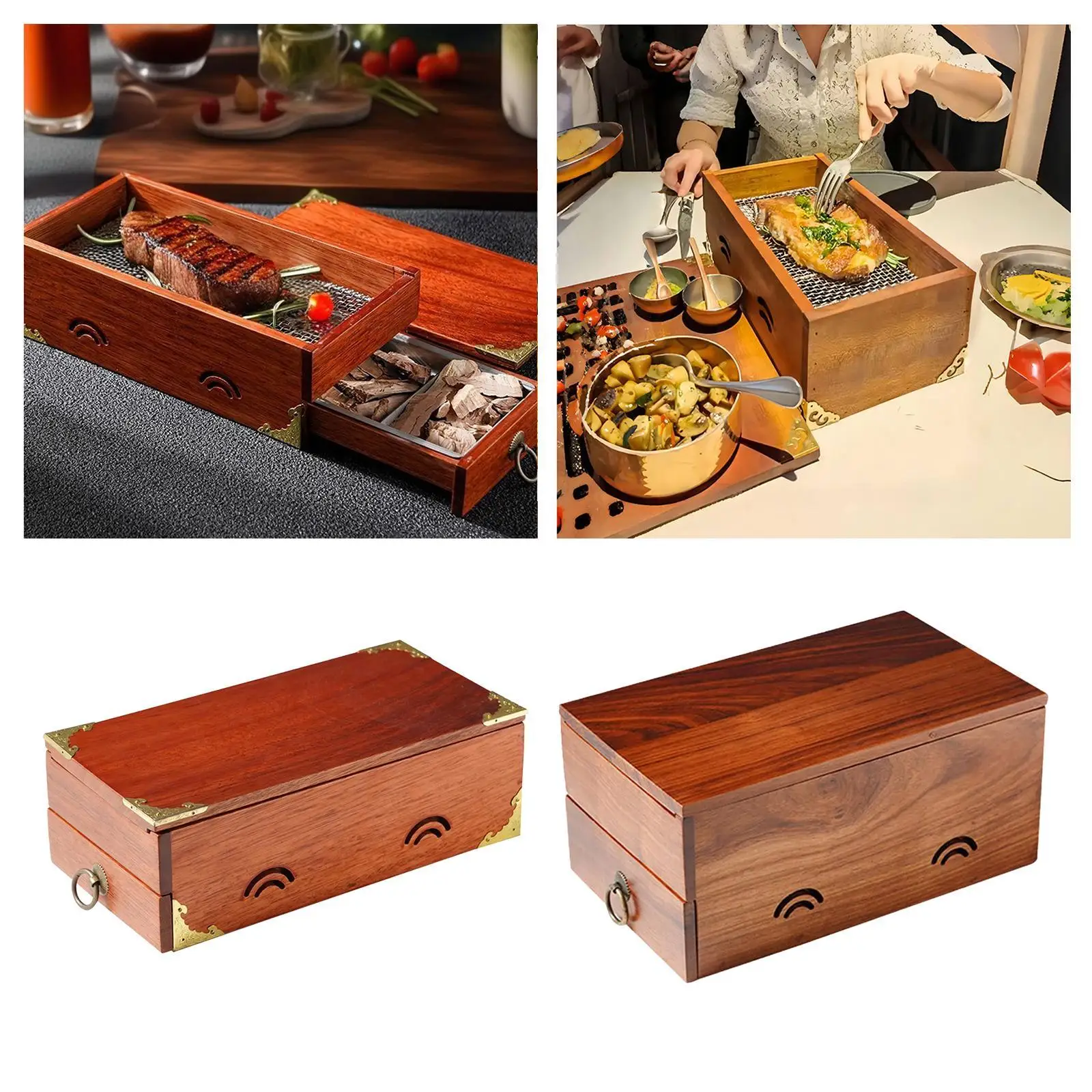 Steak Barbecue Box Smoked Steak Box with Stainless Steel Rack Dishes Tableware Tray Smoked Meat Case for Home Cooking