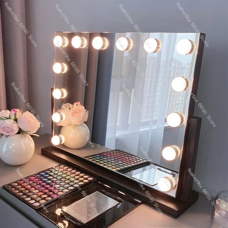 Large Rotating LED Makeup Mirror, Desktop Smart Vanity with Fill Light, High Definition Dressing Mirror